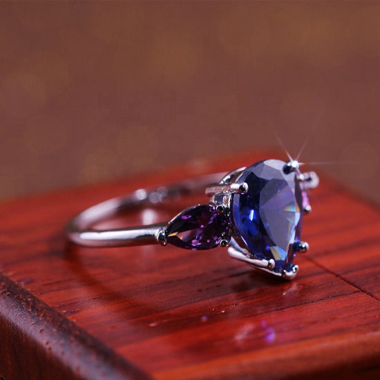 Blue and Purple Diamond Ring | Blue Diamond Engagement Rings | Pear Engagement Ring