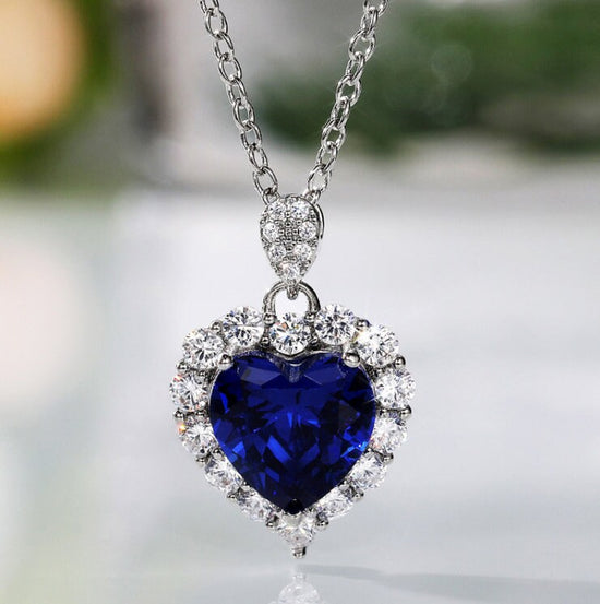 Sapphire Blue Diamond Heart Necklace | Womens Diamond Necklace | Sapphire Blue Diamond Necklace | Blue Diamond Pendant  | Heart Necklace