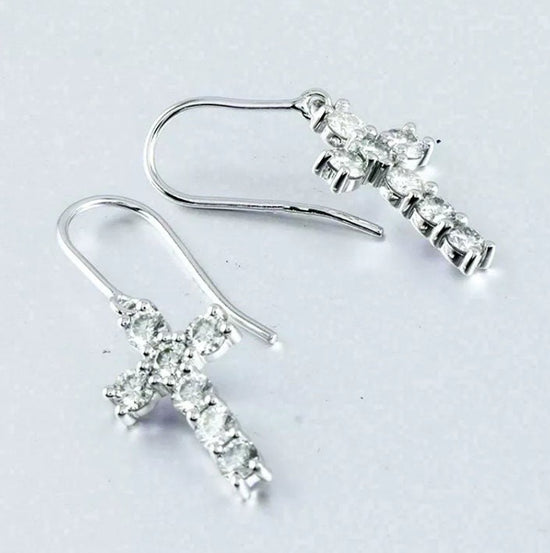 Womens Diamond Cross Earrings  | Cross Earrings Women | Cross Dangle Earrings | Womens Earrings