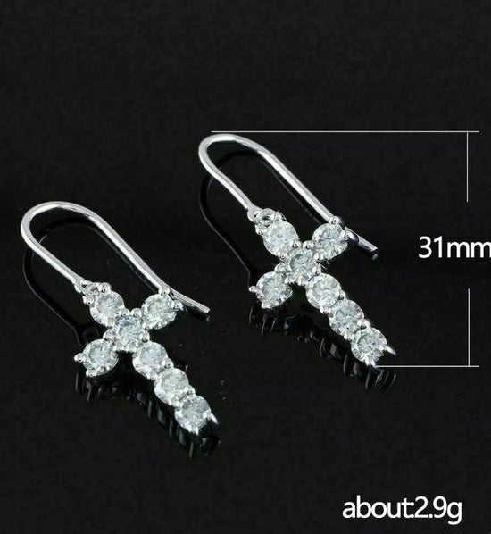 Womens Diamond Cross Earrings  | Cross Earrings Women | Cross Dangle Earrings | Womens Earrings