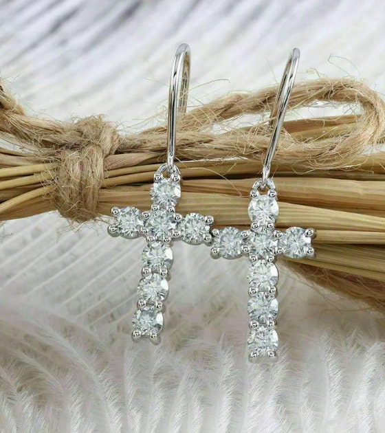 Womens Diamond Cross Earrings  | Cross Earrings Women | Cross Dangle Earrings | Womens Earrings