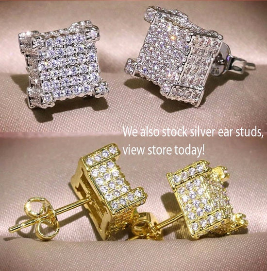 Iced Out Earrings | Gold Diamond Earrings | Womens Earrings | Diamond Ear Studs | Mens Gold Diamond Stud Earrings | Mens Diamond Ear Studs