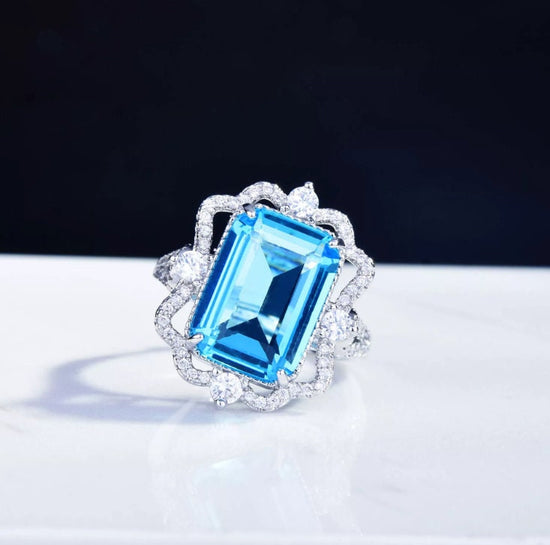 Aquamarine Blue Emerald Diamond Ring