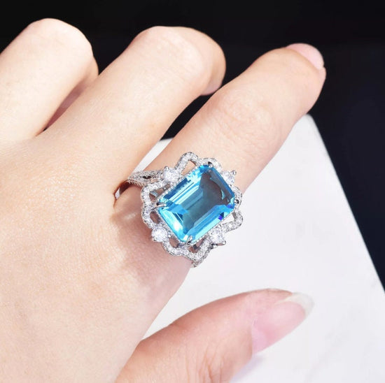 Aquamarine Blue Emerald Diamond Ring