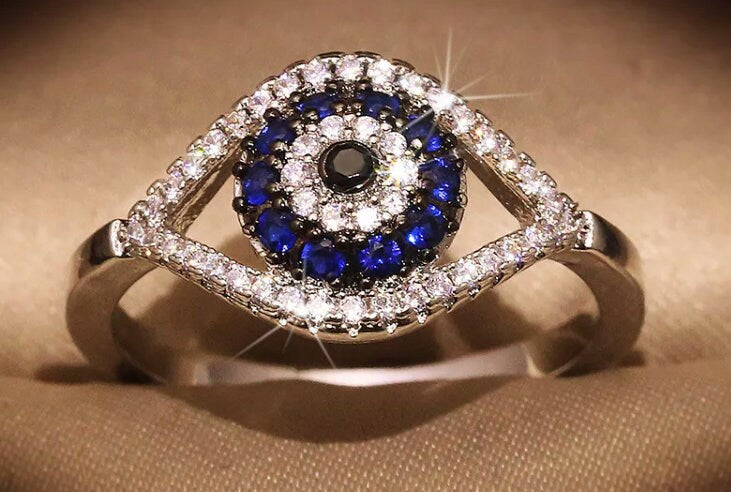 Evil Eye Ring | Turkish Eye Ring | Muslim Ring | Islam Ring |  Blue Diamond Ring | Silver Evil Eye Ring  | Evil Eye Rings | Muslim Eye Ring