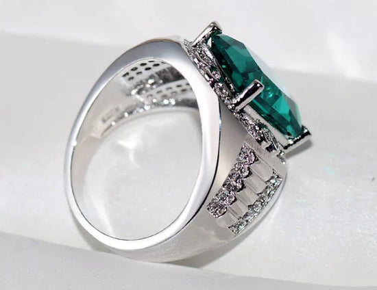 Mens big green diamond ring, Teal blue diamond ring, Mens Green diamond ring