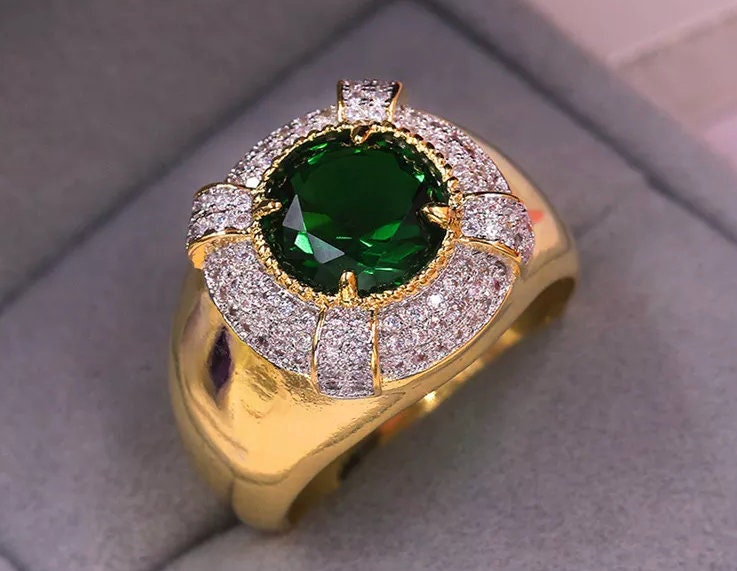 Green Diamond Ring | Emerald Green Diamond Ring | Iced Out Ring | Green Engagement Ring | Mens Green Diamond Ring | Big Diamond Ring