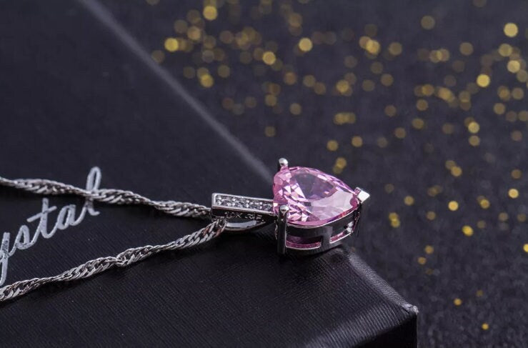 Womens Diamond Necklace | Pink Diamond Heart Necklace | Heart Necklace with Diamonds | Diamond Heart Pendant  | Pink Diamond Necklace