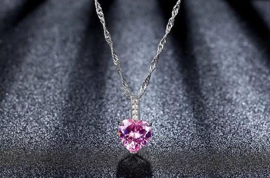 Womens Diamond Necklace | Pink Diamond Heart Necklace | Heart Necklace with Diamonds | Diamond Heart Pendant  | Pink Diamond Necklace