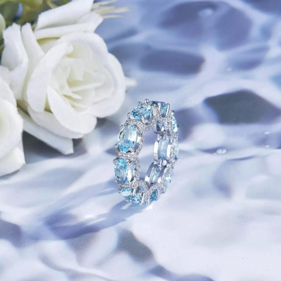 Womens Eternity Ring | Eternity Ring | Blue Diamond Ring | Aquamarine Diamond Ring | Aquamarine Engagement Ring |  Topaz Diamond Ring