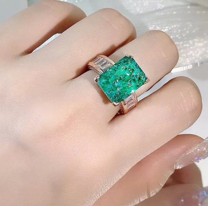 Rose Gold Engagement Ring | Womens Rose Gold Ring | Diamond Engagement Ring | Rose Gold Ring | Green Diamond Ring | Emerald Ring | Big Ring