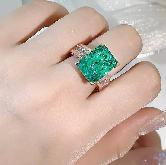 Rose Gold Engagement Ring | Womens Rose Gold Ring | Diamond Engagement Ring | Rose Gold Ring | Green Diamond Ring | Emerald Ring | Big Ring