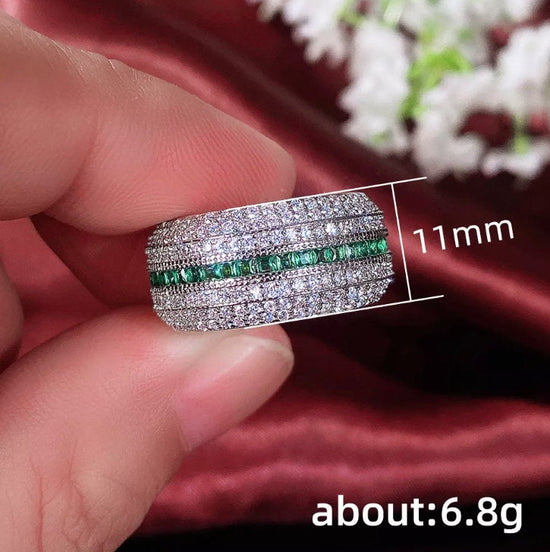 Green Diamond Ring | Iced Out Ring | Mens Engagement Ring | Mens Wedding Ring | Mens Diamond Ring | Womens Pavé Diamond Ring | Hip Hop Ring