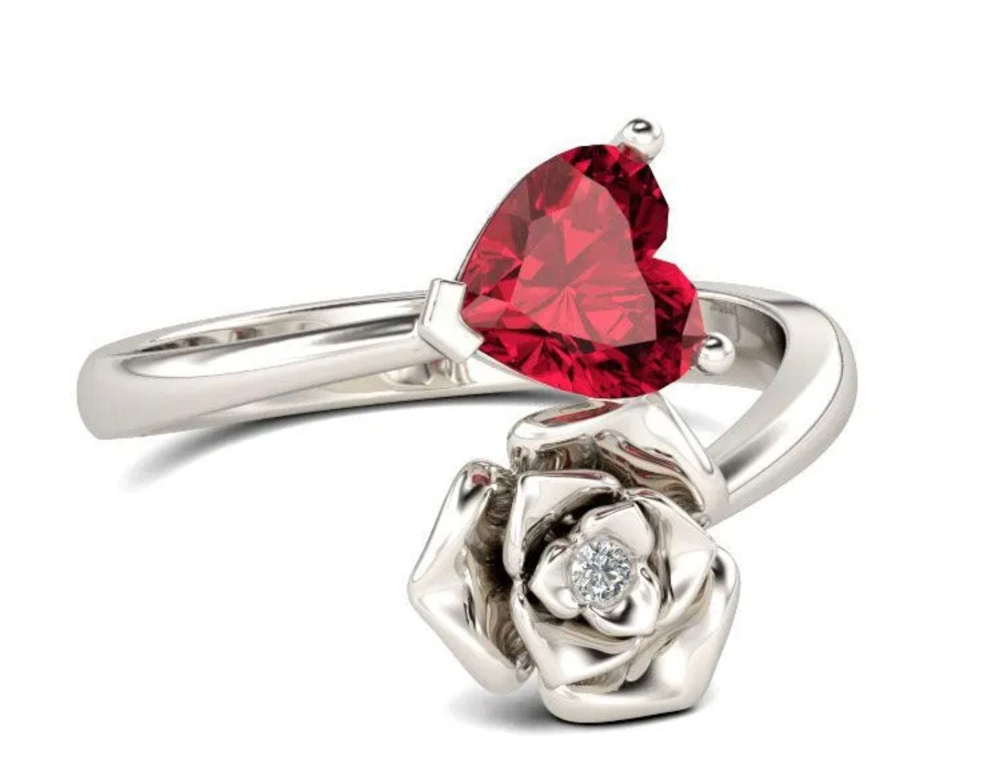 Red Diamond Heart Ring | Diamond Heart Ring | Flower Diamond Ring | Flower Ring | Red Diamond Ring