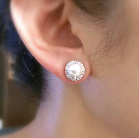 Pearl Earrings | Diamond Pearl Ear Studs | Womens Pearl Earrings