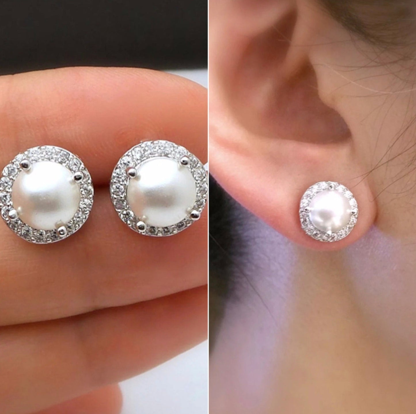 Pearl Earrings | Diamond Pearl Ear Studs | Womens Pearl Earrings