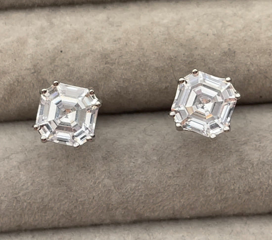 asscher diamond ear studs