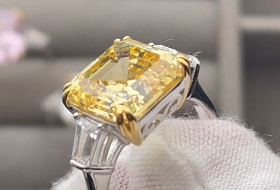 10.00ct Yellow Diamond Ring | Yellow Assher Cut Diamond Wedding Ring