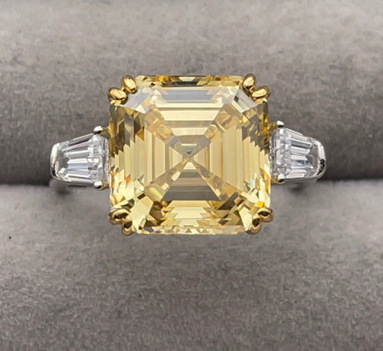 10.00ct Yellow Diamond Ring | Yellow Assher Cut Diamond Wedding Ring