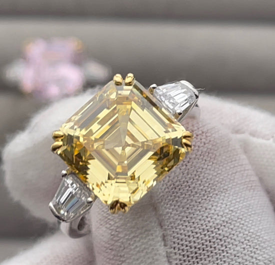 10.00ct Yellow Diamond Ring | Yellow Assher Cut Diamond Wedding Ring