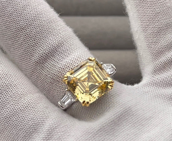 10.00ct Yellow Diamond Ring | Yellow Assher Cut Diamond Wedding Ring