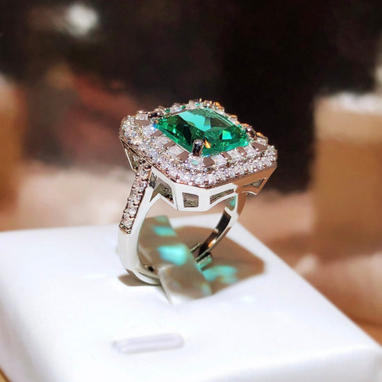 Statement Ring | Green Diamond Ring | Big Diamond Engagement Ring |  Princess Cut Engagement Ring | Emerald Diamond Ring | Tourmaline Ring