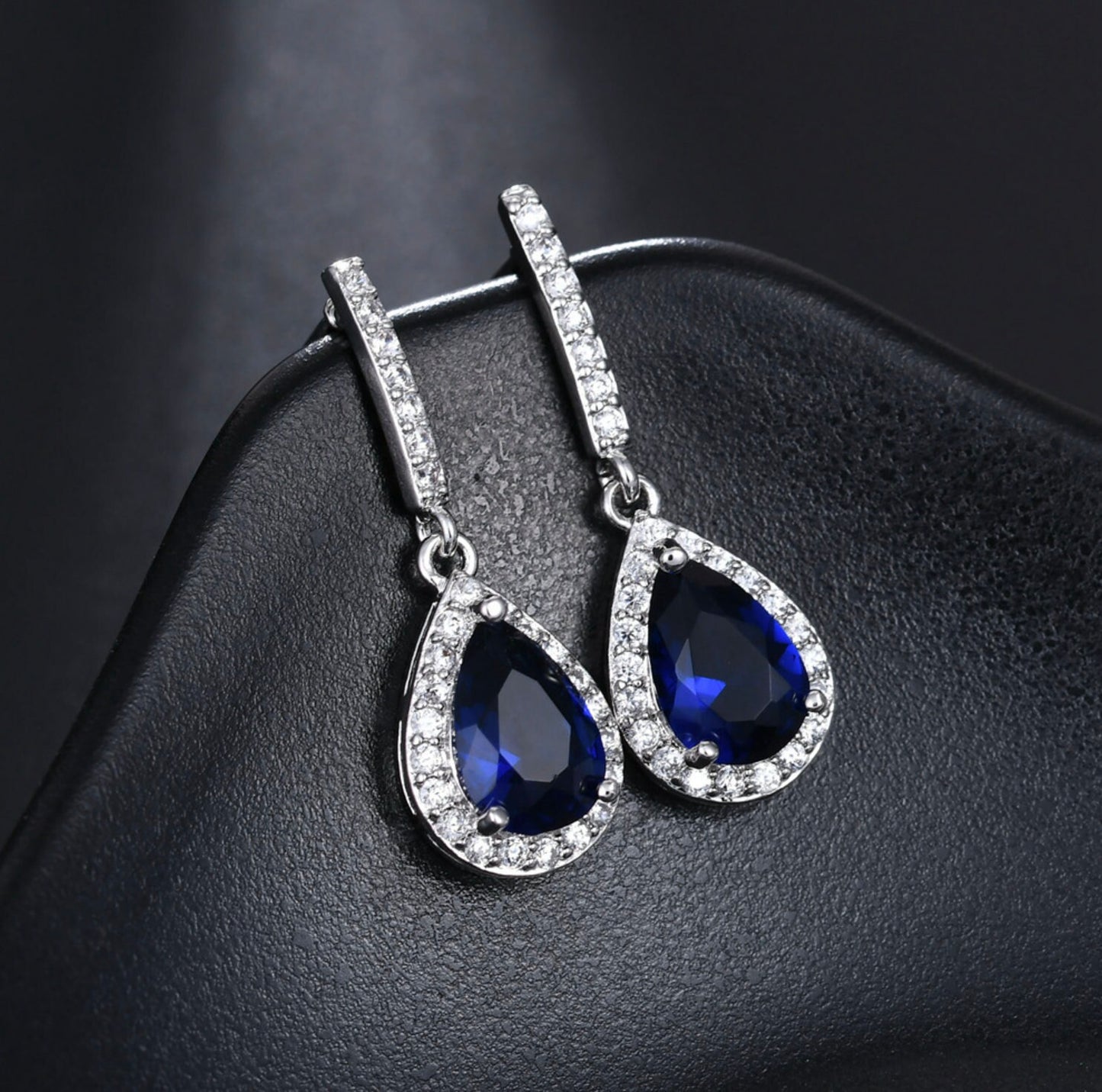 Teardrop Earrings | Sapphire Blue Earrings | Blue Diamond Earrings