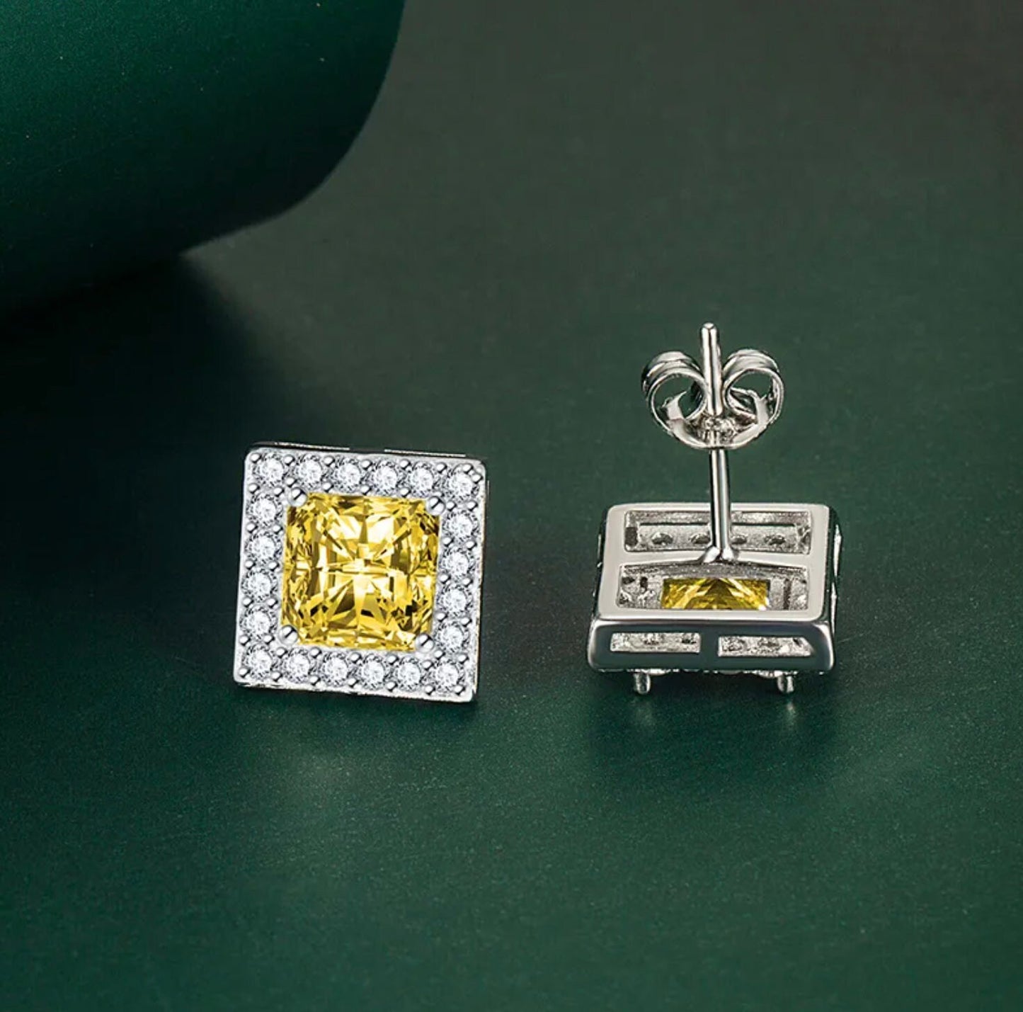 Womens Ear Studs | Princess Cut Ear Studs | Yellow Diamond Ear Studs | Yellow Diamond Earrings