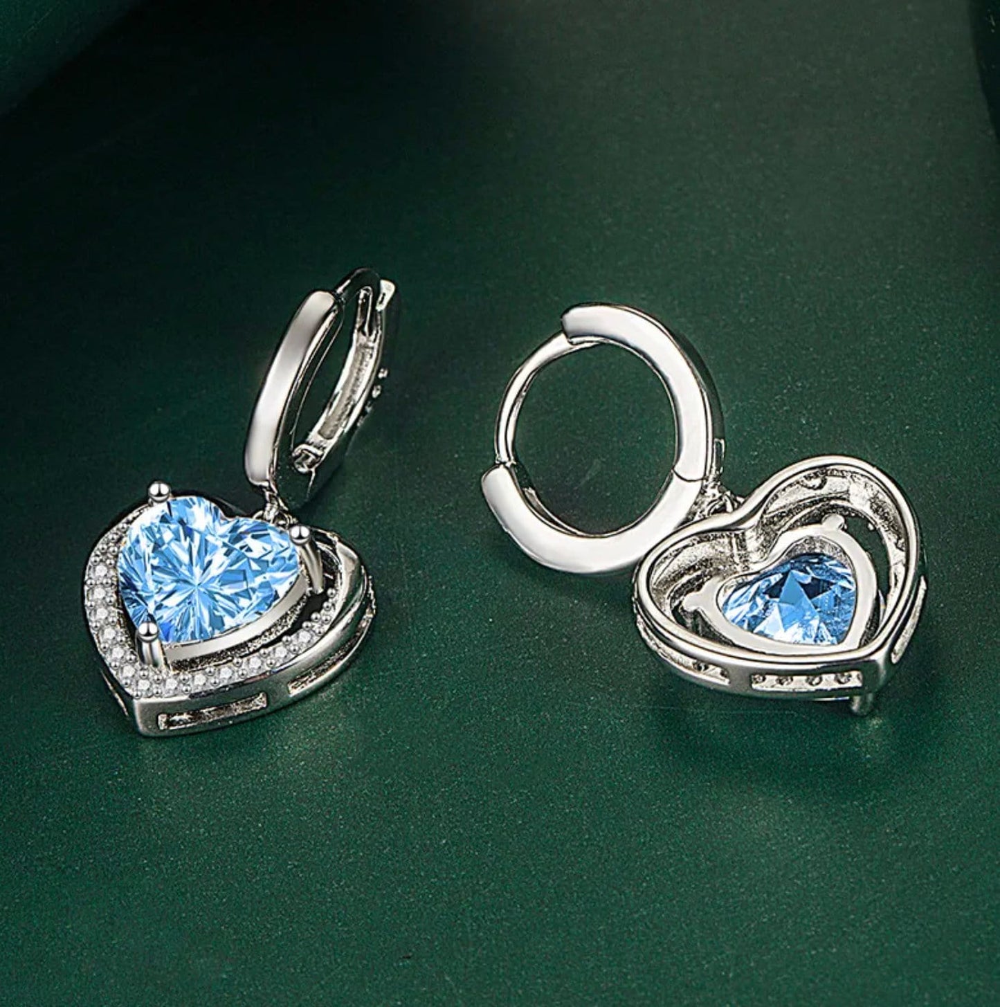 Diamond Earrings | Heart Earrings | Blue Diamond Heart Earrings