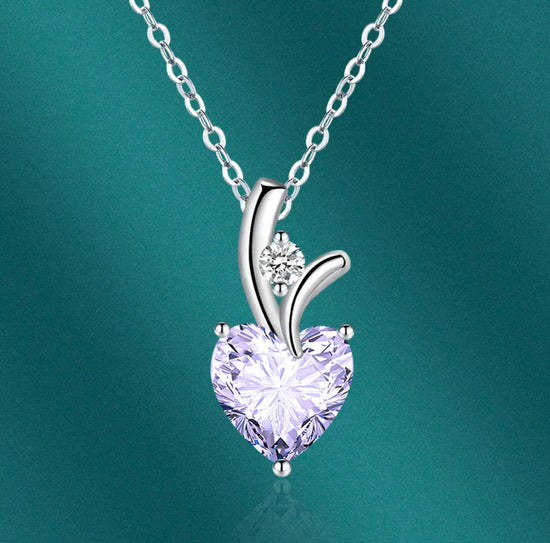 Womens Diamond Necklace | Purple Diamond Heart Necklace | Heart Necklace with Diamonds | Diamond Heart Pendant  | Purple Diamond Necklace