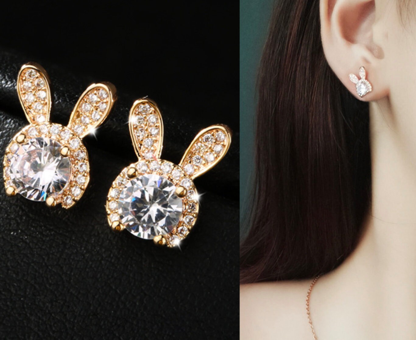 Ear Rabbit Ring Diamond Rabbit Earrings | Gold Diamond Earrings | Womens Earrings | Di ...