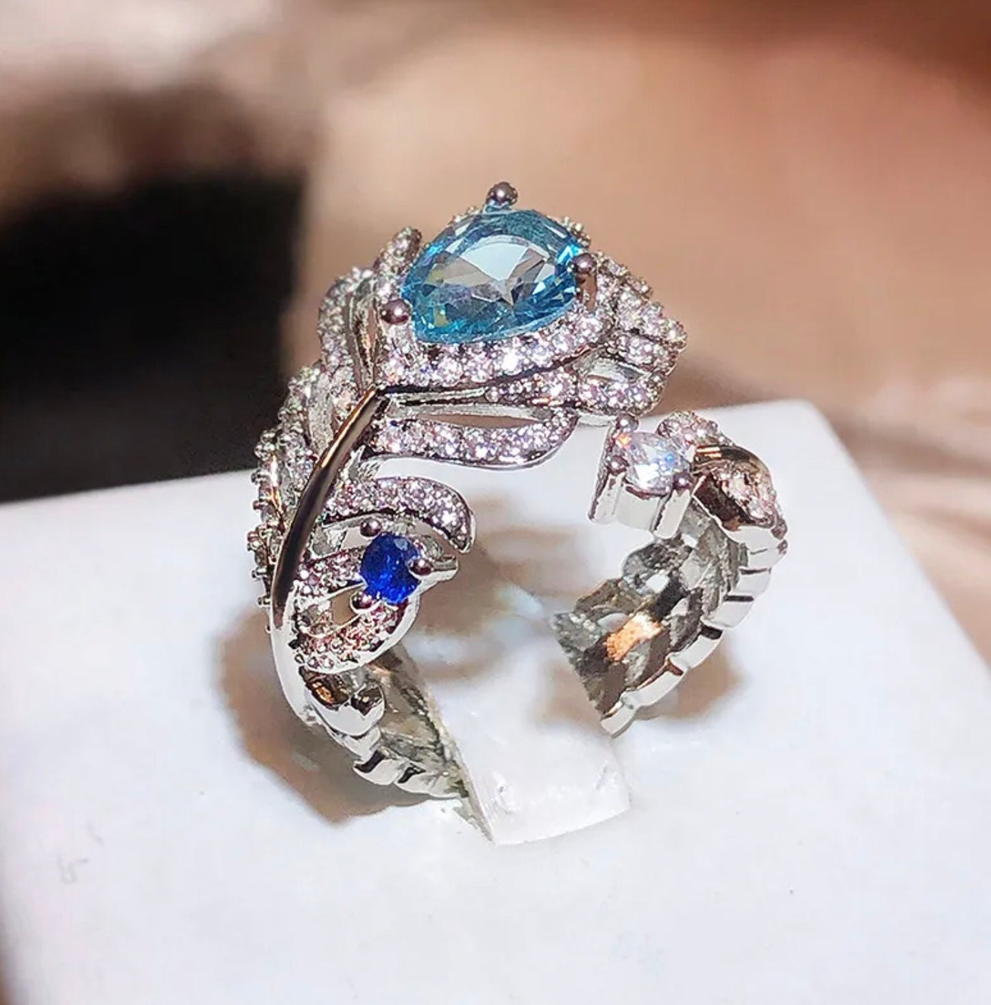 Diamond Feather Ring | Blue Diamond Ring | Peacock Diamond Ring