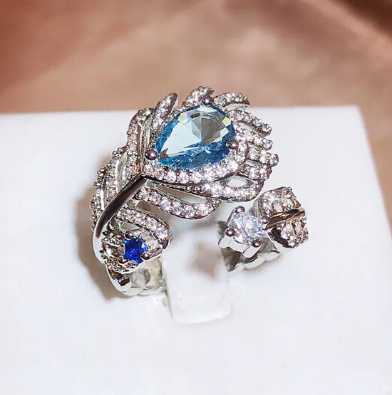 Diamond Feather Ring | Blue Diamond Ring | Peacock Diamond Ring