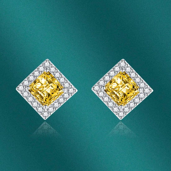 Womens Ear Studs | Princess Cut Ear Studs | Yellow Diamond Ear Studs | Yellow Diamond Earrings